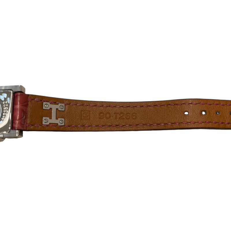 HERMES 愛馬仕 ME2.130 迷你全鑽鉚釘腕錶 石英錶 粉色鱷魚皮-9