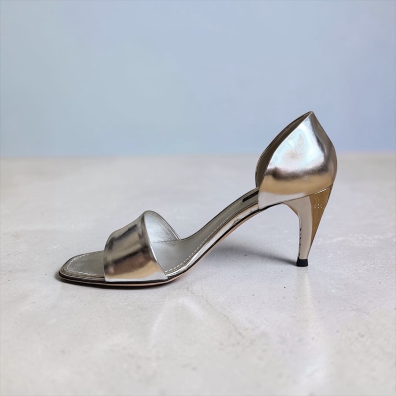 🍒 【絕版收藏・義大利製】Louis Vuitton LV 鏡面銀一字帶高跟涼鞋 size:37.5/2F260328-2-3