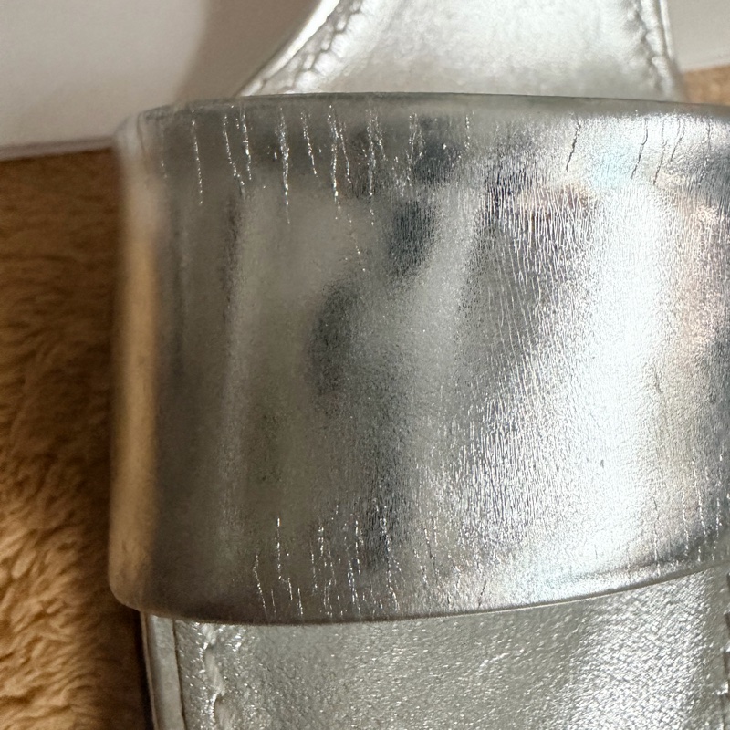 🍒 【絕版收藏・義大利製】Louis Vuitton LV 鏡面銀一字帶高跟涼鞋 size:37.5/2F260328-2-9