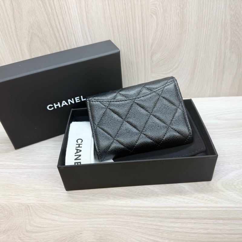 Chanel🖤黑金粒紋牛皮雙層卡包-1