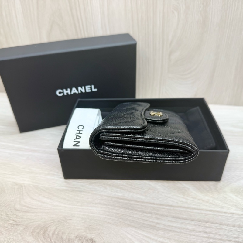 Chanel🖤黑金粒紋牛皮雙層卡包-2