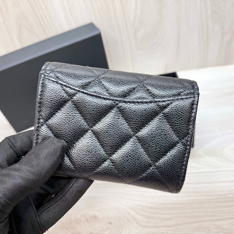 Chanel🖤黑金粒紋牛皮雙層卡包-4