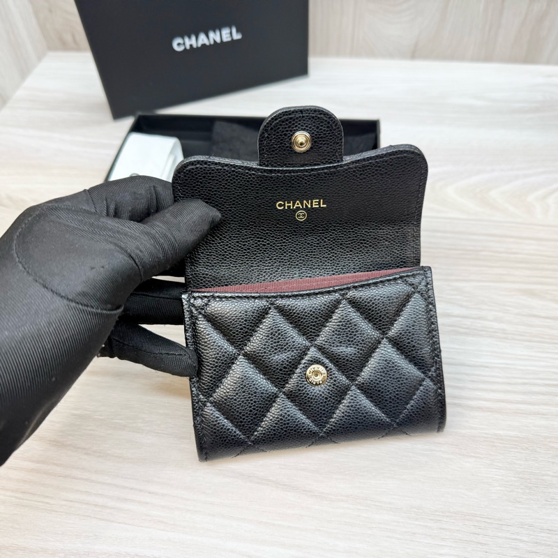 Chanel🖤黑金粒紋牛皮雙層卡包-6