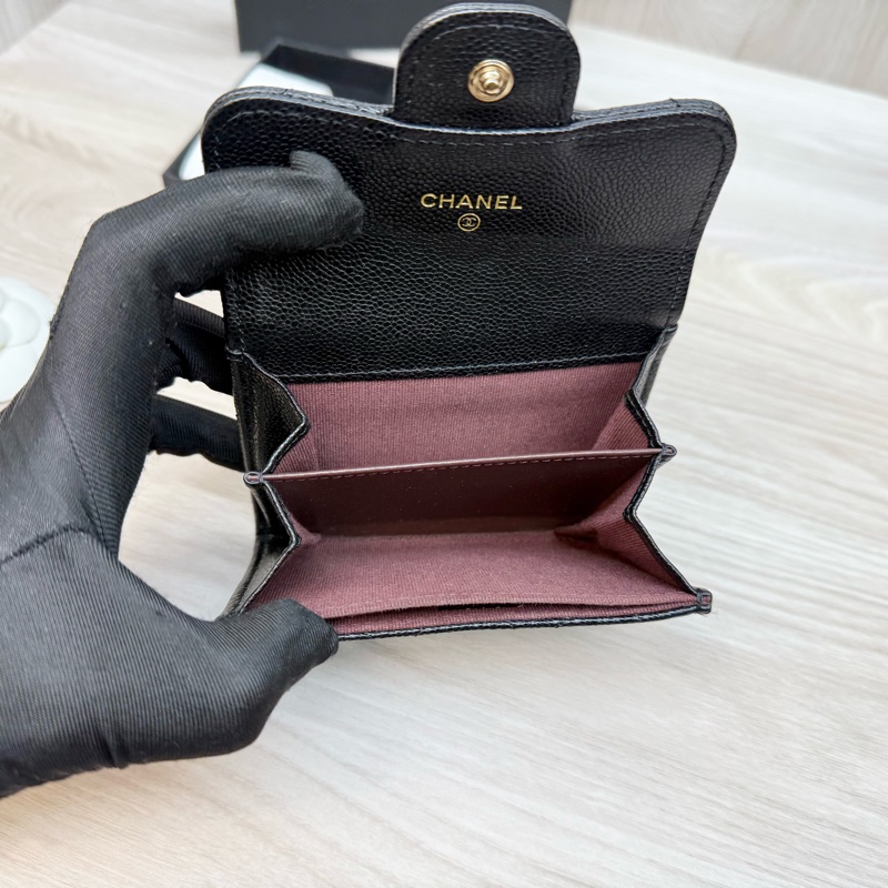 Chanel🖤黑金粒紋牛皮雙層卡包-7