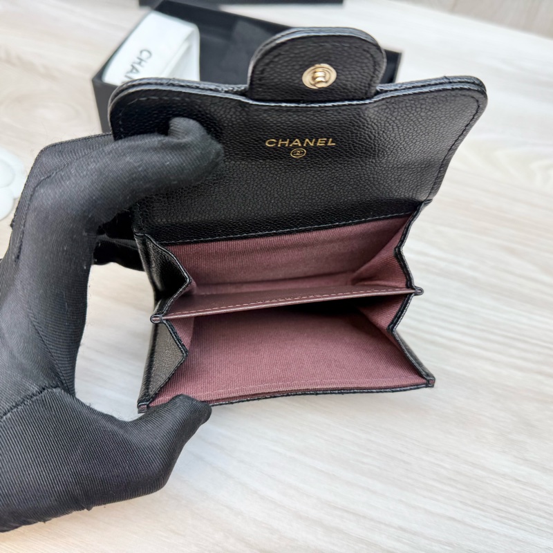 Chanel🖤黑金粒紋牛皮雙層卡包-8