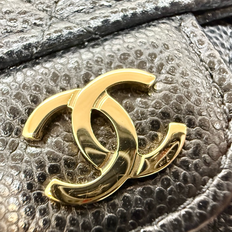 Chanel🖤黑金粒紋牛皮雙層卡包-9