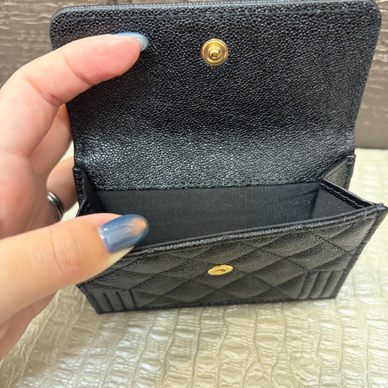 Chanel 黑荔枝皮霧金釦mini 三折短夾-4