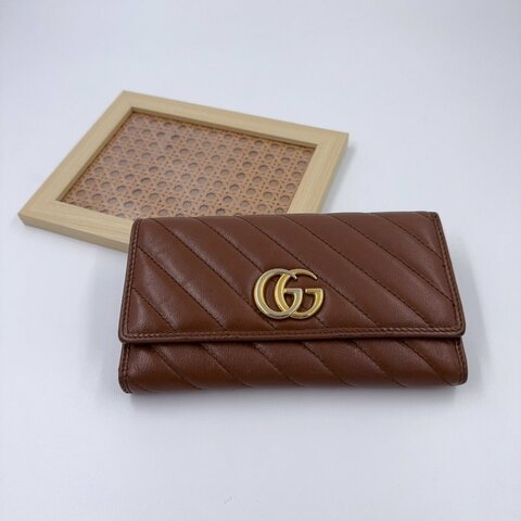 GUCCI焦糖色金釦下蓋長夾