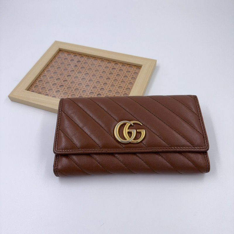 GUCCI焦糖色金釦下蓋長夾-0