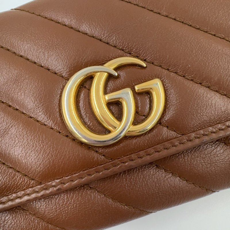 GUCCI焦糖色金釦下蓋長夾-11