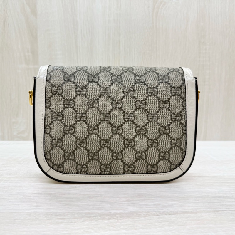 Gucci白色原花1955Horsebit雙背帶側背包658574-2