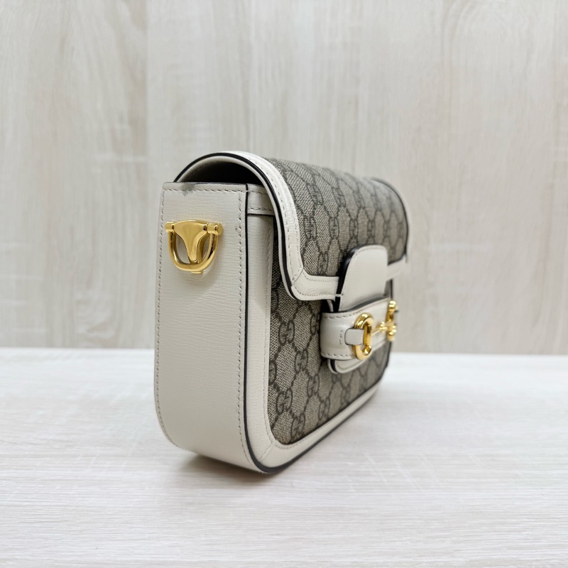 Gucci白色原花1955Horsebit雙背帶側背包658574-4