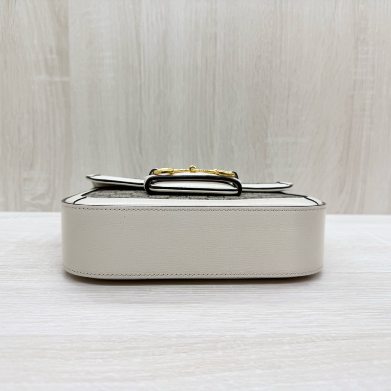 Gucci白色原花1955Horsebit雙背帶側背包658574-5