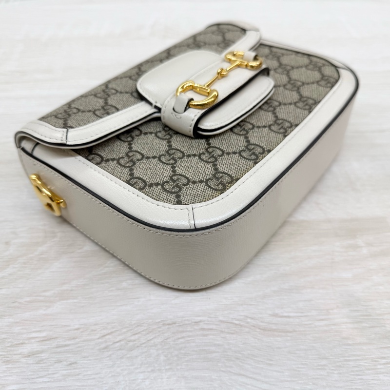 Gucci白色原花1955Horsebit雙背帶側背包658574-7