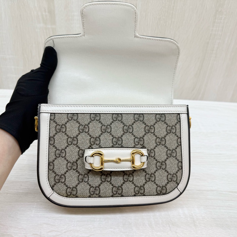 Gucci白色原花1955Horsebit雙背帶側背包658574-8