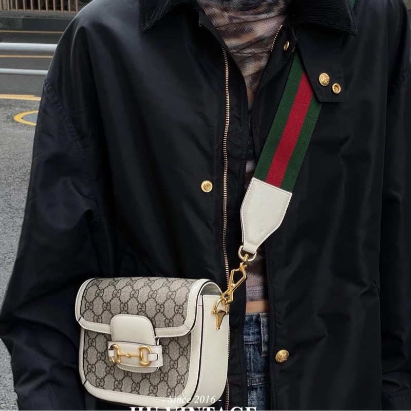 Gucci白色原花1955Horsebit雙背帶側背包658574-10