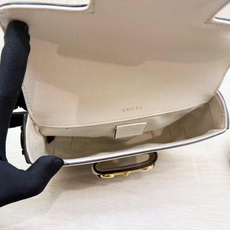 Gucci白色原花1955Horsebit雙背帶側背包658574-11