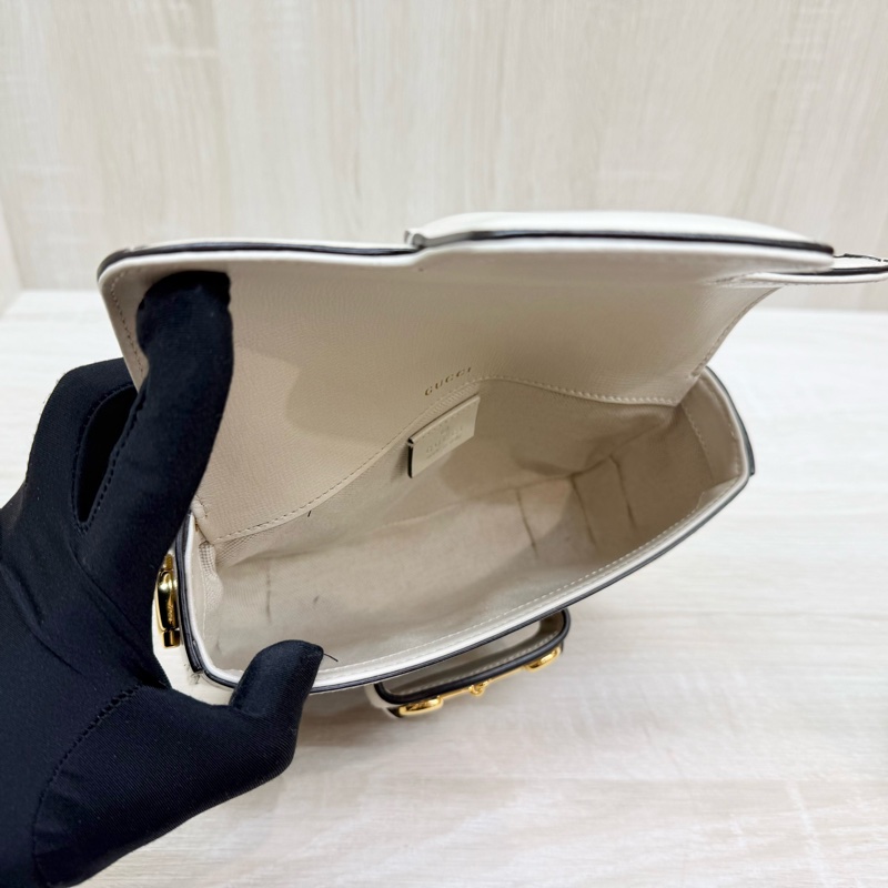 Gucci白色原花1955Horsebit雙背帶側背包658574-12