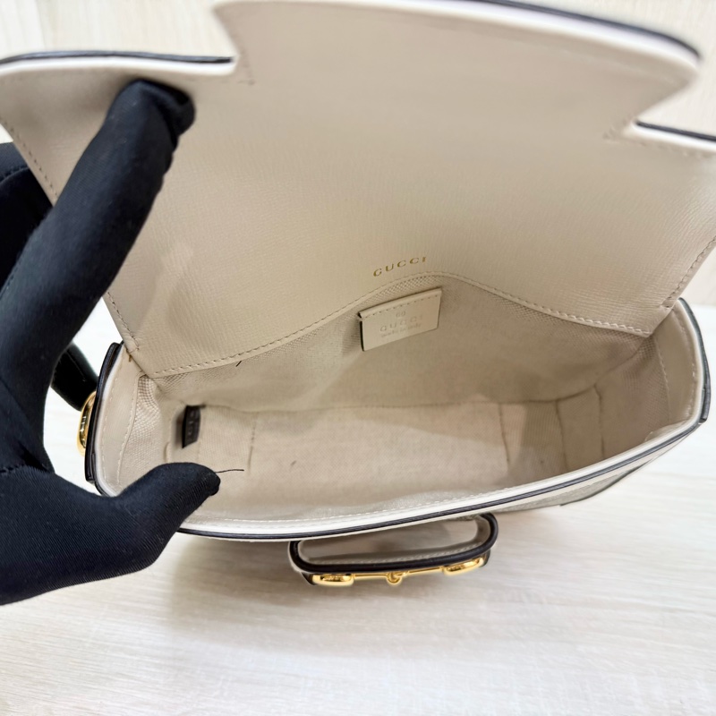 Gucci白色原花1955Horsebit雙背帶側背包658574-14