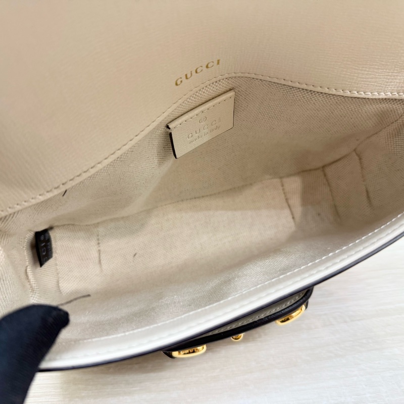 Gucci白色原花1955Horsebit雙背帶側背包658574-15