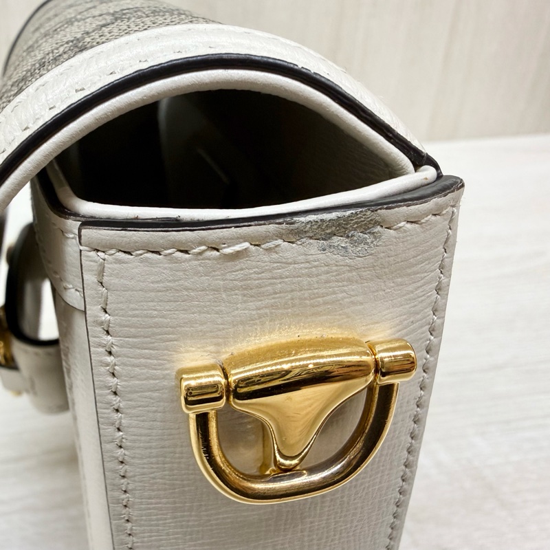 Gucci白色原花1955Horsebit雙背帶側背包658574-19
