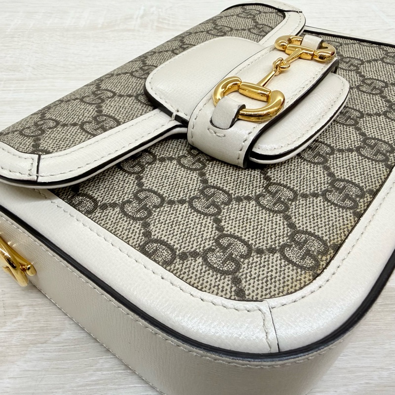 Gucci白色原花1955Horsebit雙背帶側背包658574-22