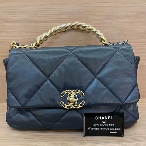Chanel 香奈儿 19bag 羊皮小號 30開 蓝金手提斜挎链条包