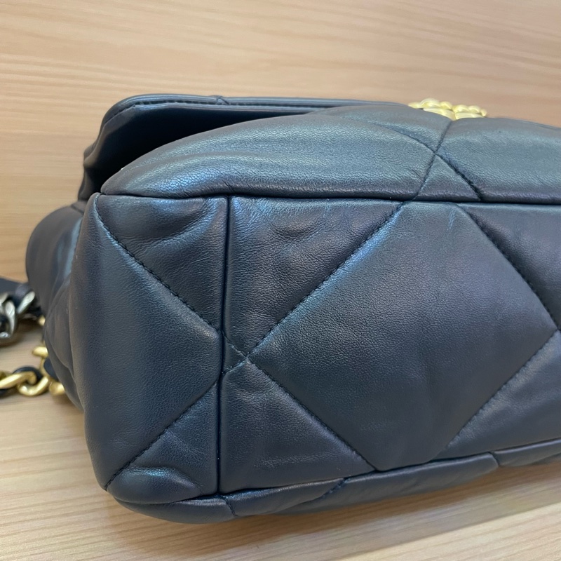 Chanel 香奈儿 19bag 羊皮小號 30開 蓝金手提斜挎链条包-5