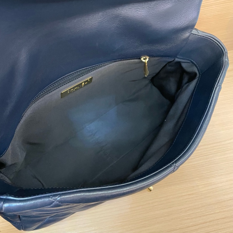 Chanel 香奈儿 19bag 羊皮小號 30開 蓝金手提斜挎链条包-10