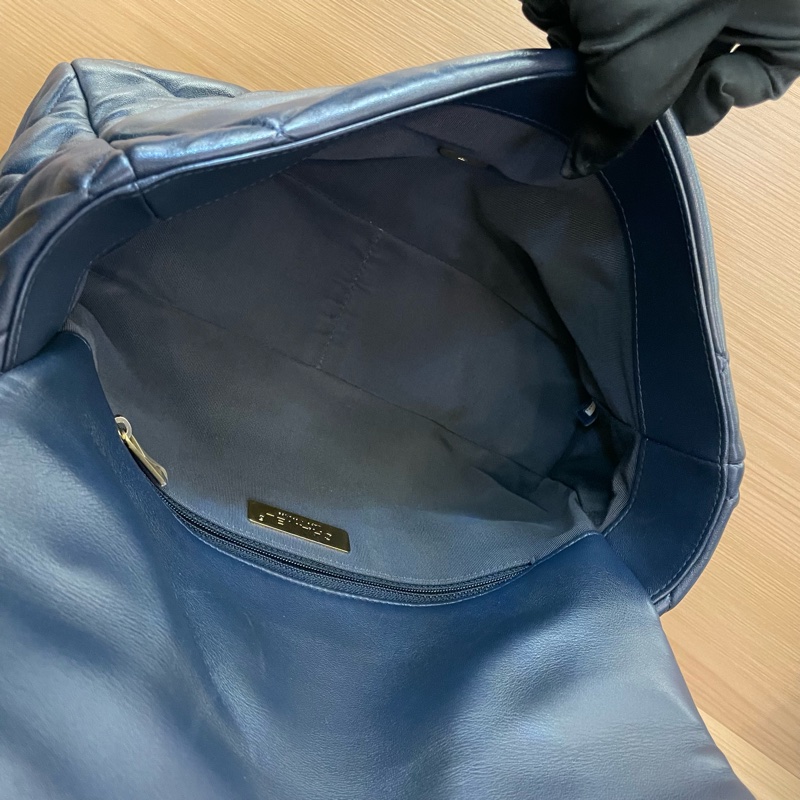 Chanel 香奈儿 19bag 羊皮小號 30開 蓝金手提斜挎链条包-11