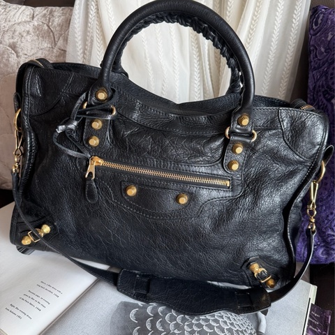 巴黎世家 機車包 黑金 black lambskin balenciaga classic city