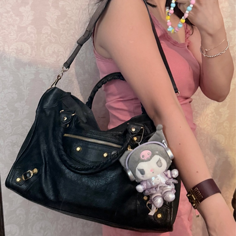 巴黎世家 機車包 黑金 black lambskin balenciaga classic city-2