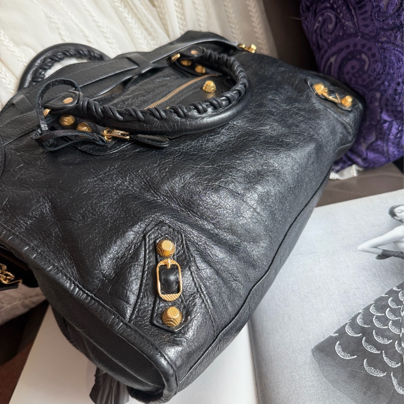 巴黎世家 機車包 黑金 black lambskin balenciaga classic city-13