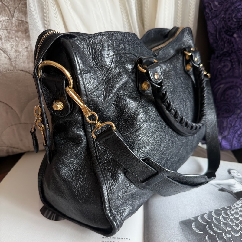 巴黎世家 機車包 黑金 black lambskin balenciaga classic city-16