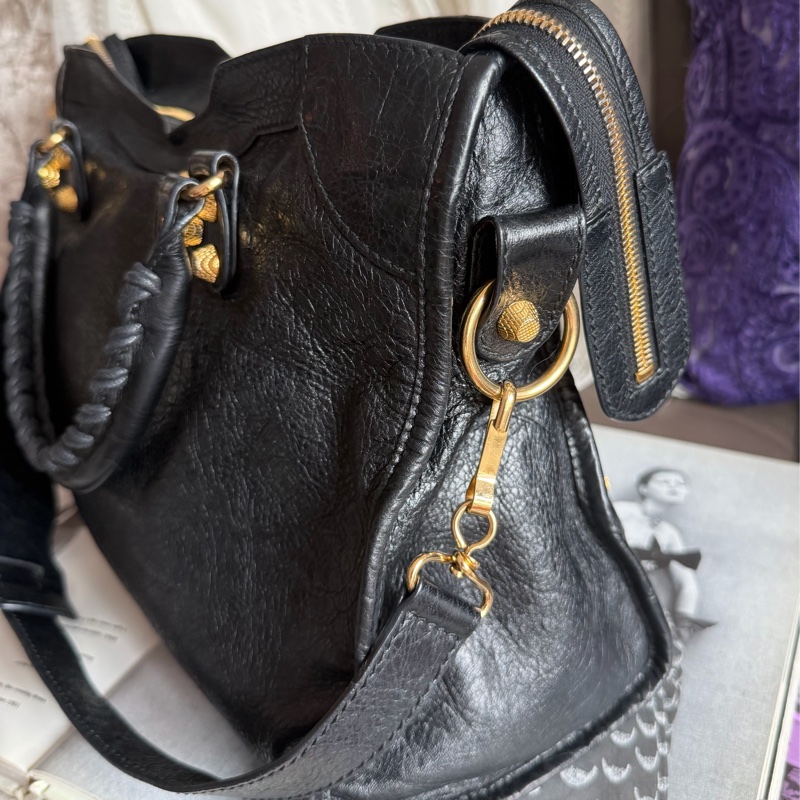 巴黎世家 機車包 黑金 black lambskin balenciaga classic city-17