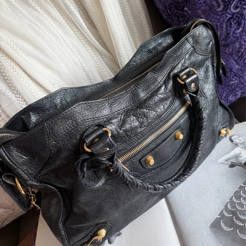 巴黎世家 機車包 黑金 black lambskin balenciaga classic city-18