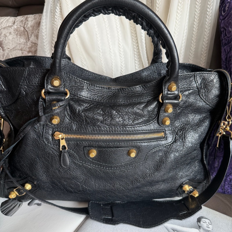 巴黎世家 機車包 黑金 black lambskin balenciaga classic city-20