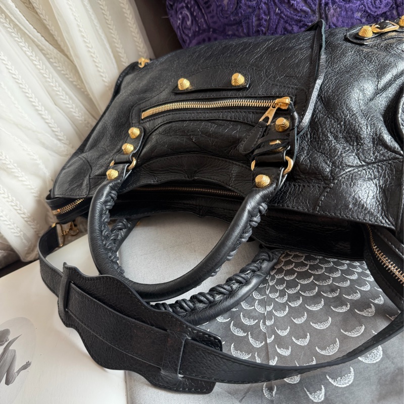 巴黎世家 機車包 黑金 black lambskin balenciaga classic city-21