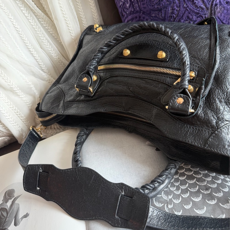 巴黎世家 機車包 黑金 black lambskin balenciaga classic city-22