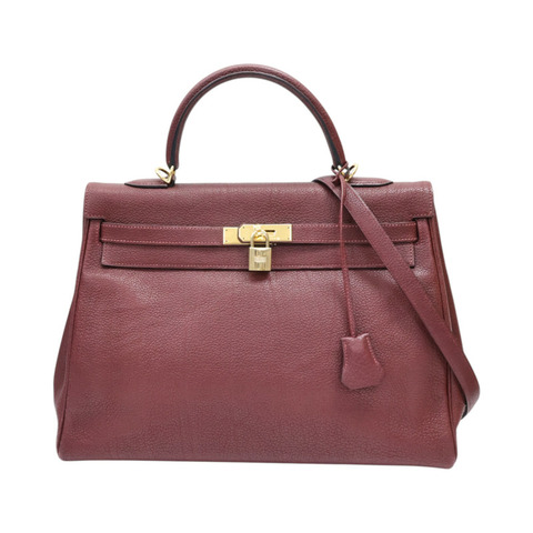 愛馬仕紅色 Togo牛皮 Kelly35 两用包 口E刻【HERMES 愛馬仕】