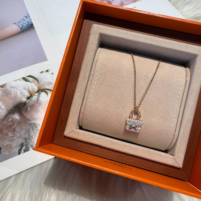 愛馬仕 玫瑰金康康滿鑽項鍊-0