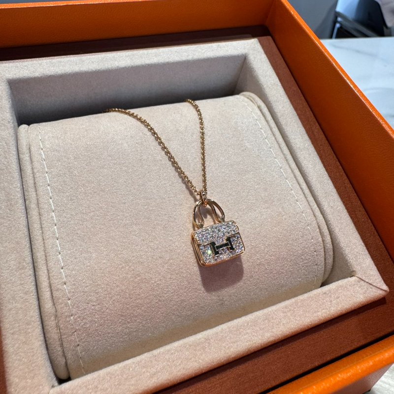 愛馬仕 玫瑰金康康滿鑽項鍊-1