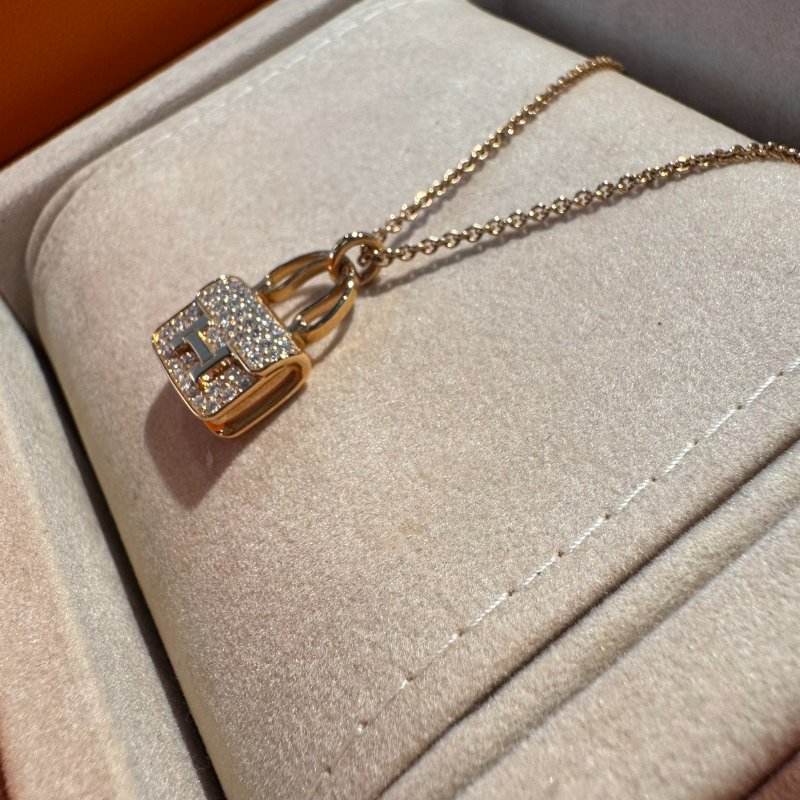 愛馬仕 玫瑰金康康滿鑽項鍊-2