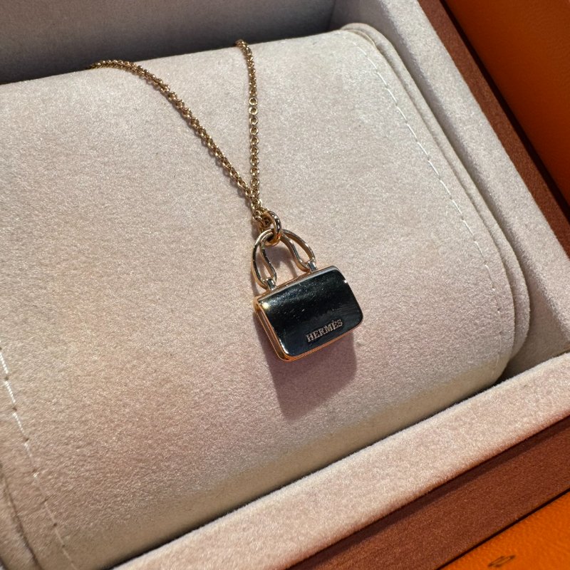 愛馬仕 玫瑰金康康滿鑽項鍊-3