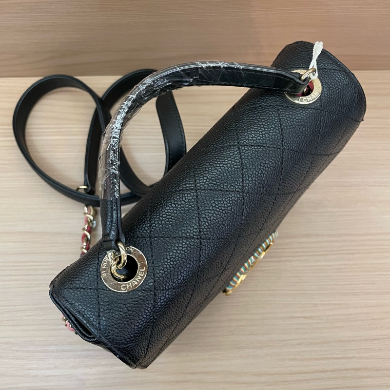 CHANEL 香奈儿邮差包古巴系列黑色菱格纹牛皮-4