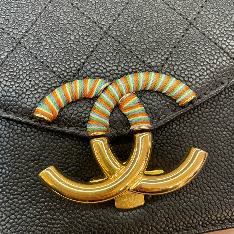 CHANEL 香奈儿邮差包古巴系列黑色菱格纹牛皮-6