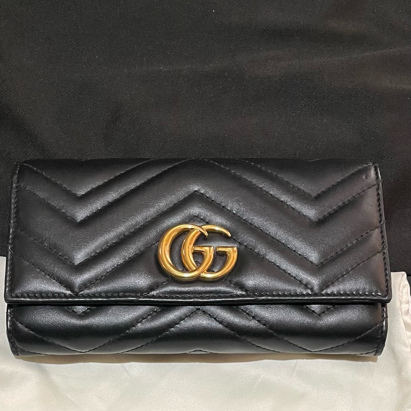 GUCCI MARMONT金釦黑色長夾-0