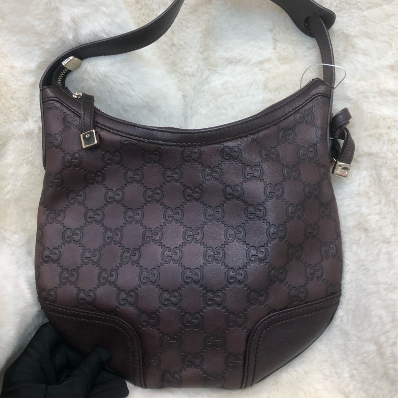 Gucci 啡色全皮小馬鞍 Hobo XC338-0