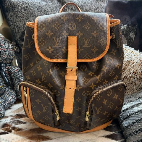 LV原花紋拚皮革雙口袋 後背包