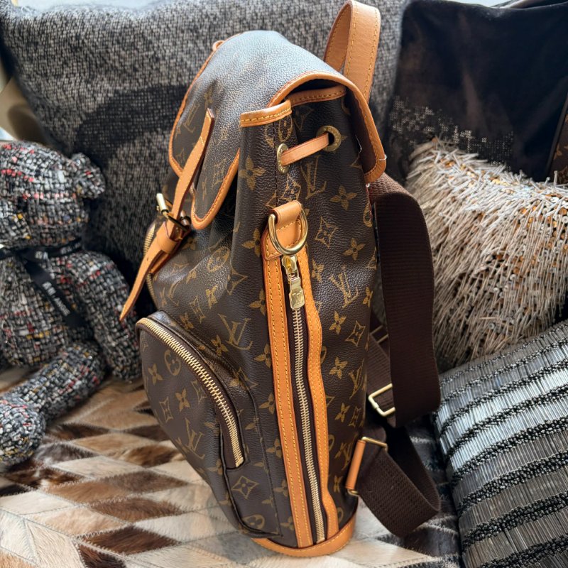 LV原花紋拚皮革雙口袋 後背包-2